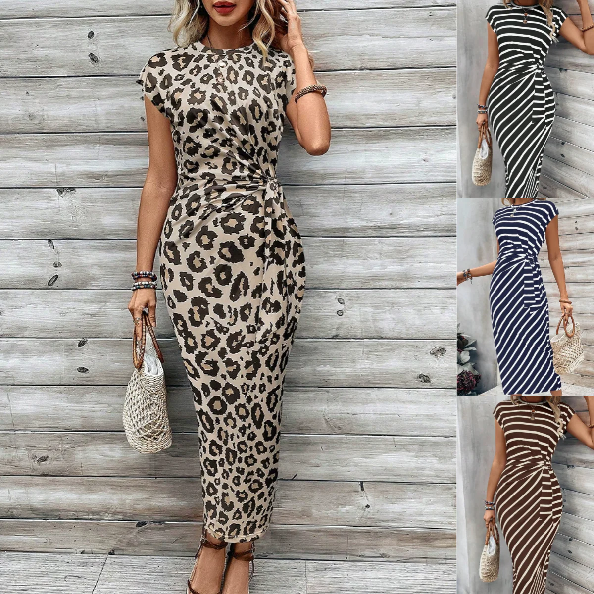 🥳2026 HOT SALE 50% OFF! 🥳💞50K+ SOLD!🌸Women's Knot Bodycon Dress – Leopard print, tummy-flattering knot. Comfy & chic for parties or date nights. Feel gorgeous. ✨🌹