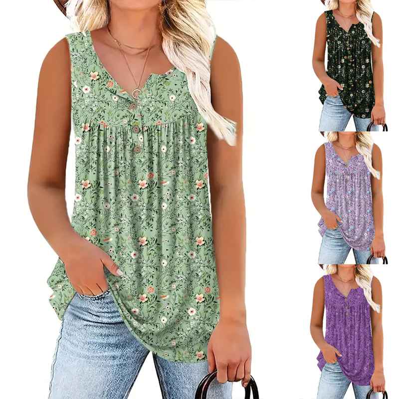 📢LAST DAY SPECIAL PRICE: ￡11.99!⏰Women's Printed Button Sleeveless Top